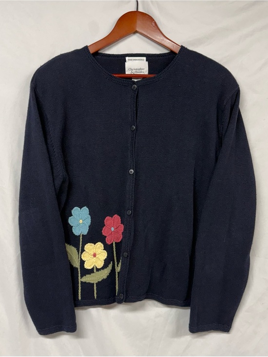 Christopher & Banks Sweaters - Christopher & Banks Navy Cardigan with Blue, Pink, and Yellow Floral embroidered